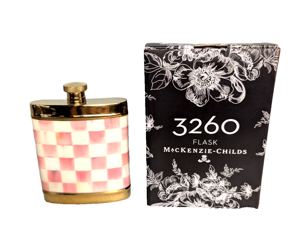 MACKENZIE-CHILDS Rosy Check 3260 Pocket Flask NEW in Box NIB